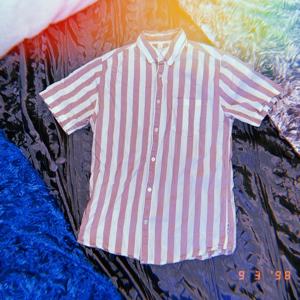 Vertical Striped Short Sleeve Button-Down. Slim Small